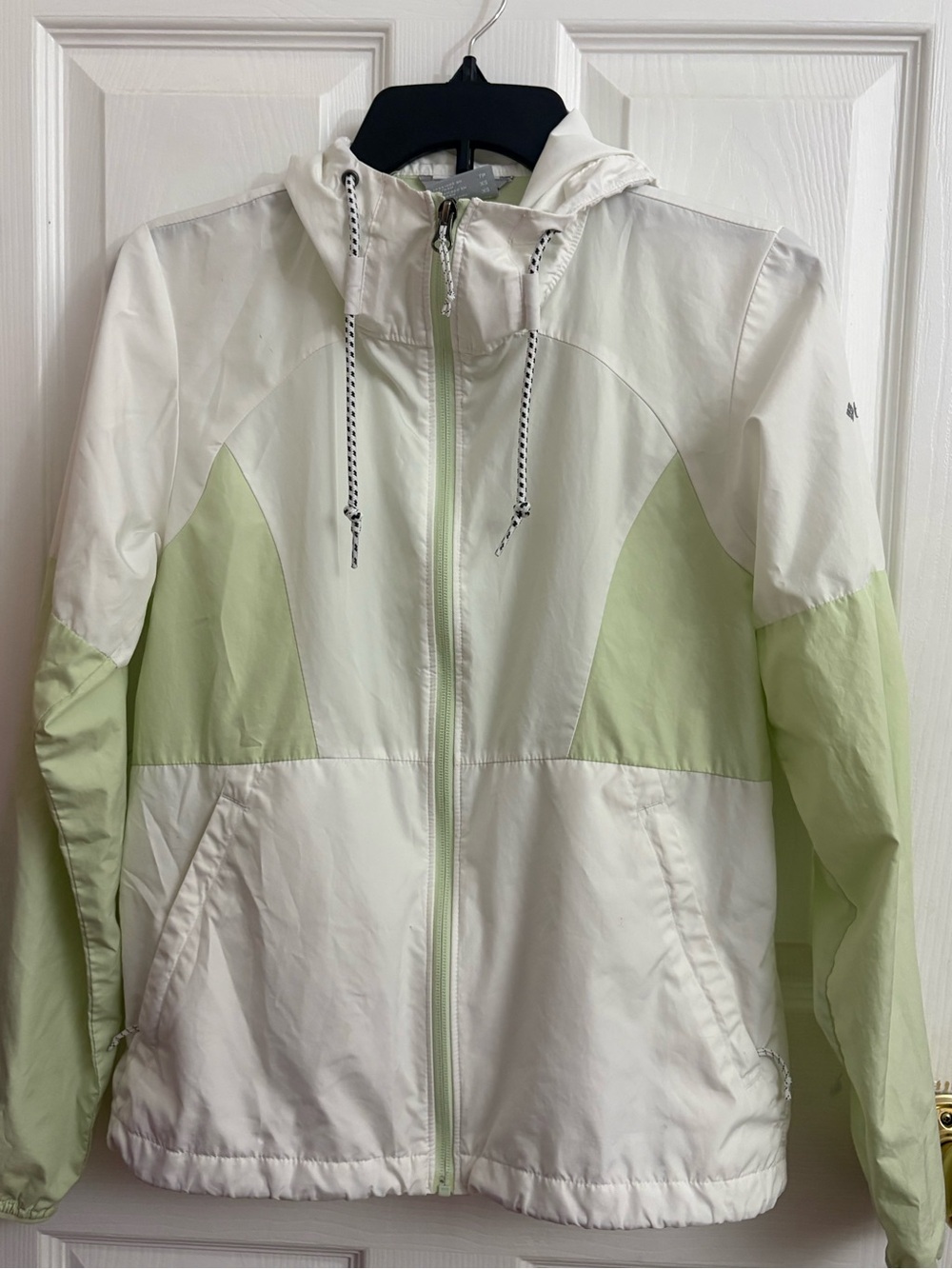 Columbia Women's XS Colorblock Hooded Windbreaker Jacket White Mint Green